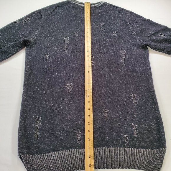 Guess Sweater Men Large Black Tight Knit Slim Oversized Tattered Look Split Hem - Picture 13 of 16